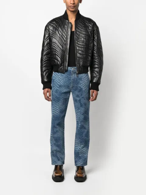 Roberto Cavalli stripe-quilted leather bomber jacket