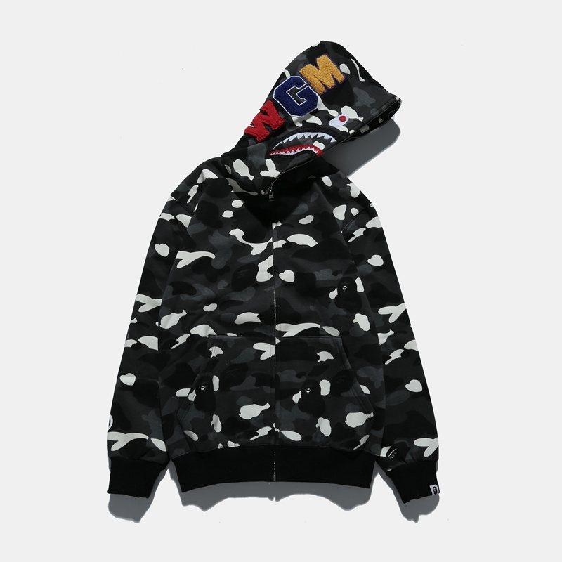 BAPE WGM Shark Camo Zip Hoodie - Black/White