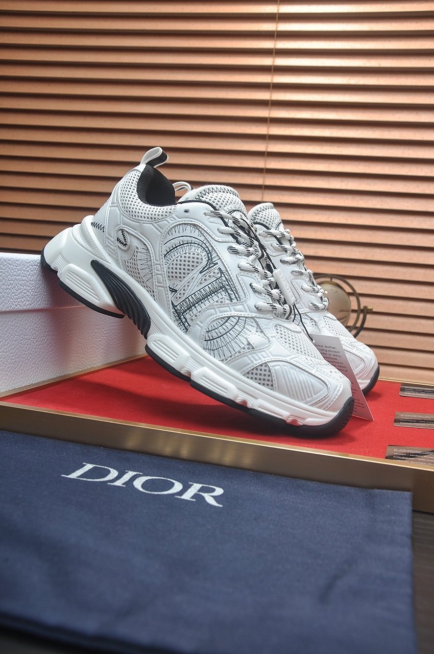 Dior Silver, White & Black Low-Top Sneakers