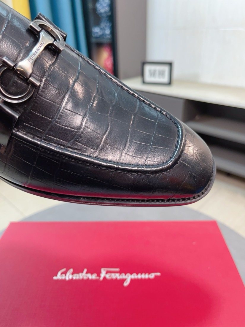 Ferragamo Black Embossed Bit Loafers