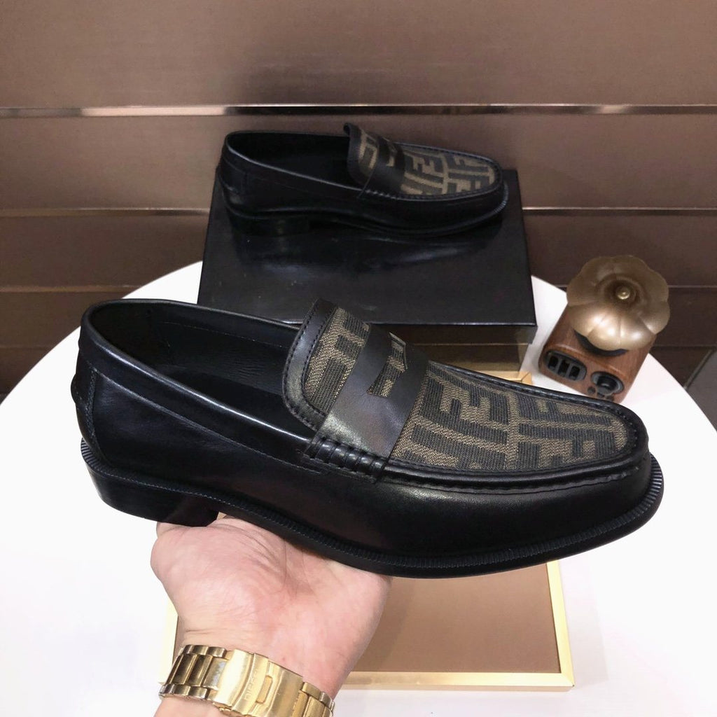 Fendi Men's Black & Brown Monogram Loafers