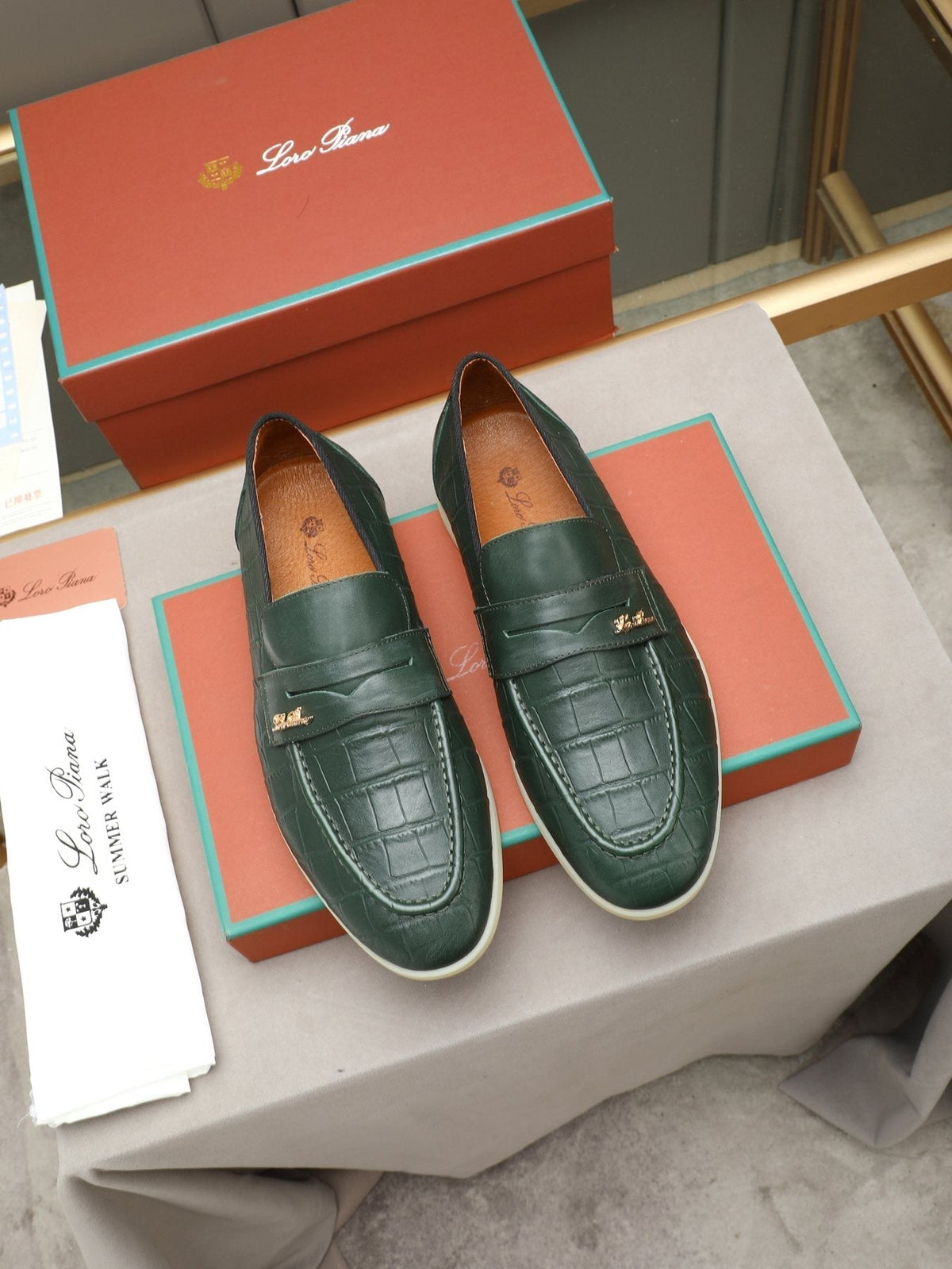 Loro Piana Men's Crocodile-Embossed Loafers